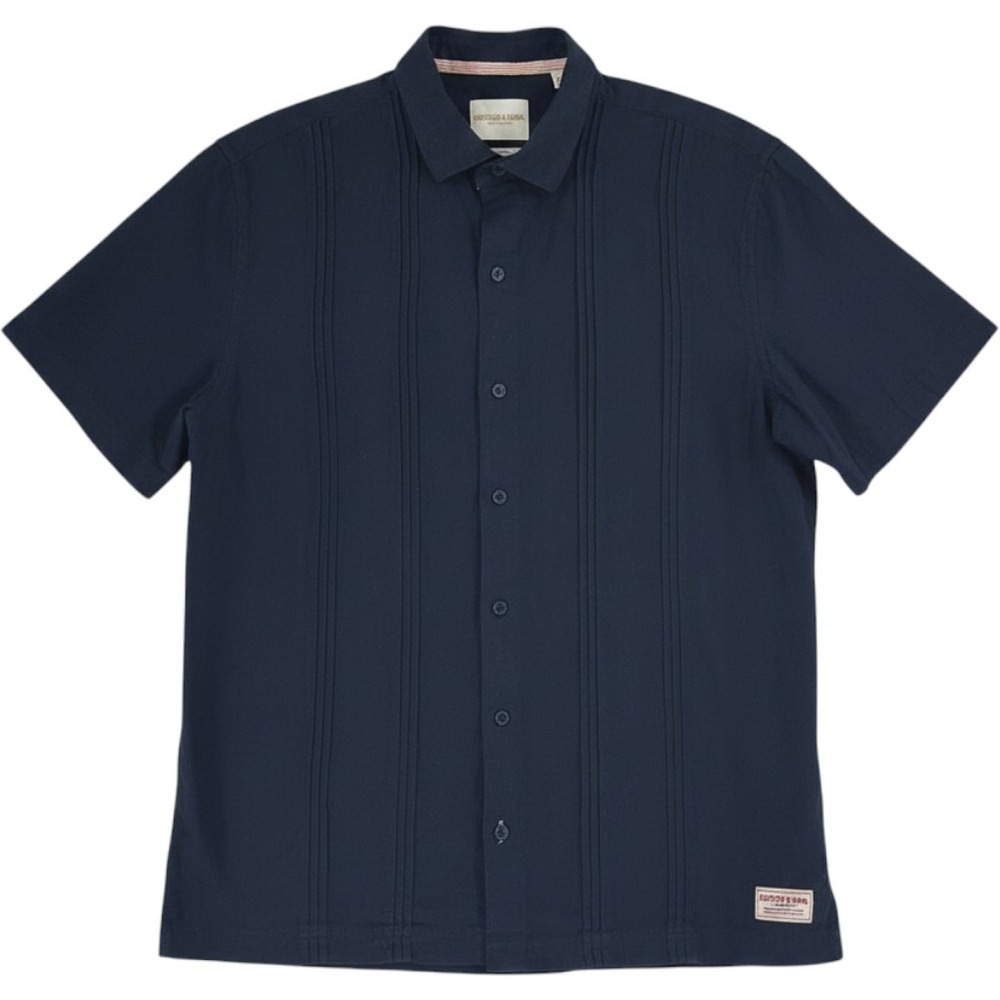 Scotch Soda Linen Pintuck Resort Shirt Men's L Navy Quiet Luxury Coastal EUC